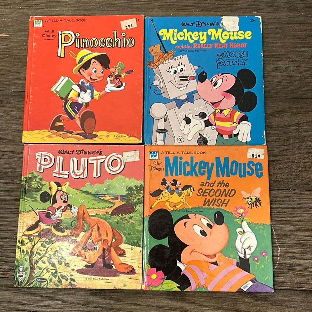 Vintage Whitman tell a tale books Walt Disney Pinocchio Mickey Mouse Pluto